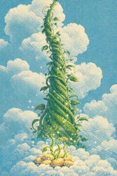 Whimsical beanstalk reaches skyward.