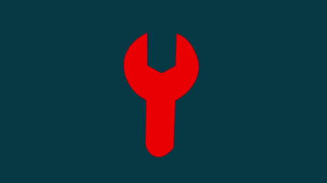 Animated red wrench icon on dark background for settings repair tools maintenance service optimization support and UI UX graphic design