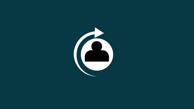 Animated white user profile icon with circular rotating arrow on dark background for user update sync account refresh access UI UX design