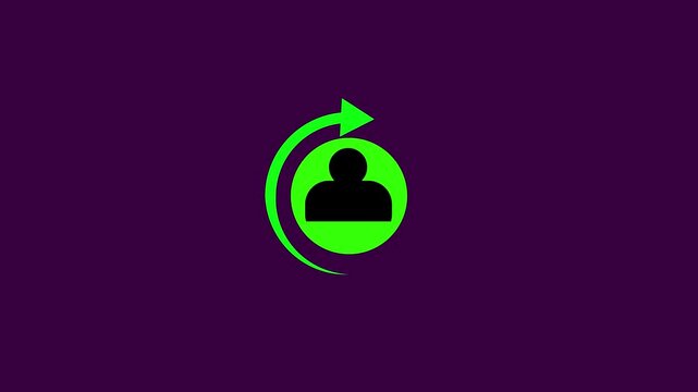 Animated green user profile icon with circular rotating arrow on dark background for user update sync account refresh access UI UX design