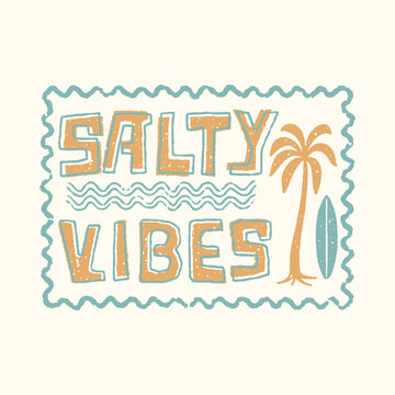salty illustration typography beach graphic summer design palm badge waves vintage tropical