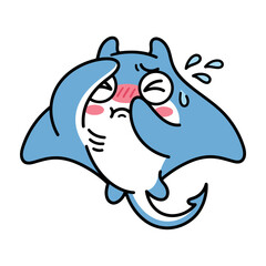 Naklejka premium Cute cartoon stingray with blushing cheeks and closed eyes.
