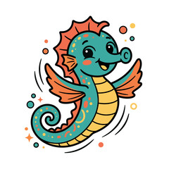 Fototapeta premium Cute Cartoon Seahorse Illustration for Children.