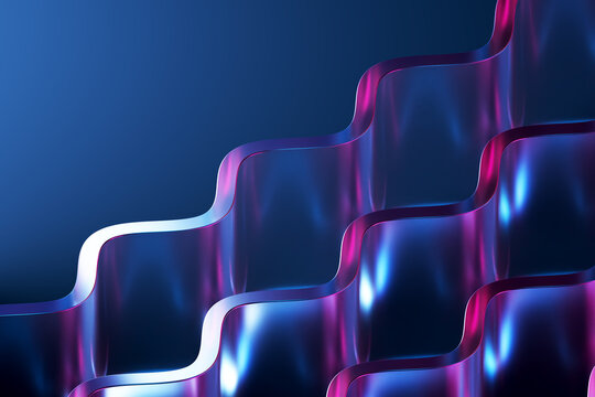 3D magenta wave terrace with layered blue reflective curves