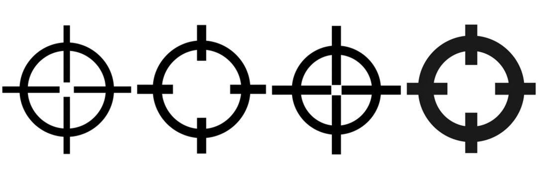 Set of black crosshair icons. Target aim symbols isolated on a transparent background.