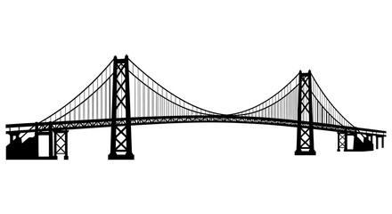 Fototapeta premium San Francisco Bay Bridge Silhouette Against A White Background