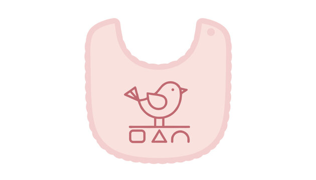 Lovely soft pink baby bib featuring a cute little bird outline illustration isolated on a clean white background.