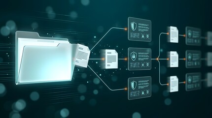Fototapeta premium Digital Data Archiving And Document Management Workflow Transferring Files Into Secure Folder