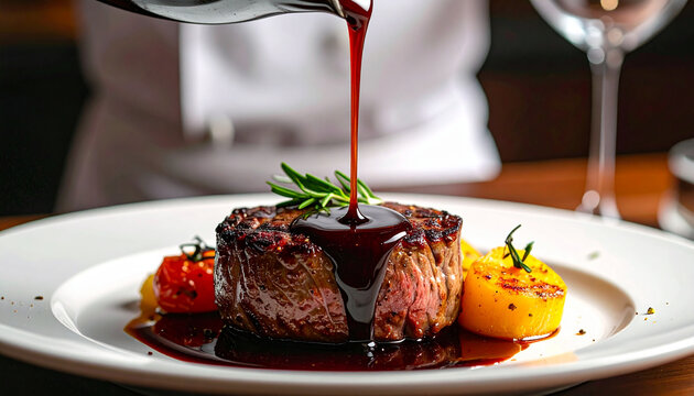 Steak with sauce served on a plate