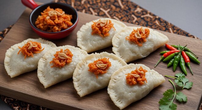 Steamed dumplings and spicy sauce