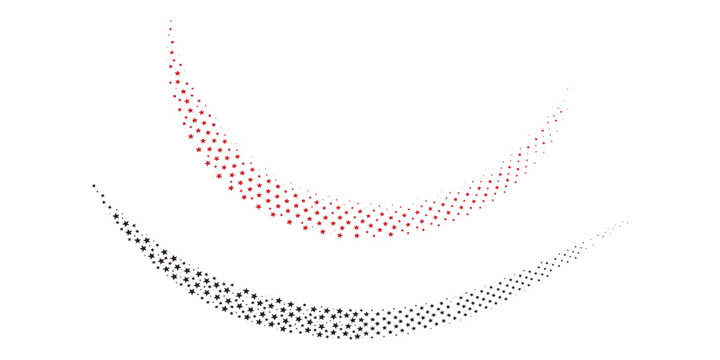 Abstract red and black star trail halftone curved swoosh elements graphic design vector illustration background.