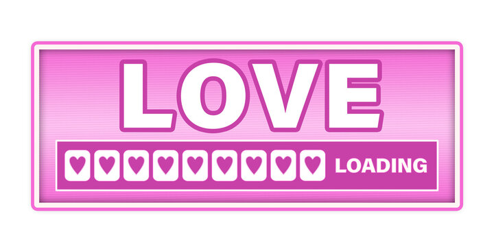 Cute pink kawaii graphic of love loading bar with heart progress icons. Transparent background.