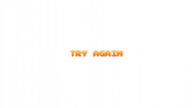 Retro Pixel Art Try Again Text Animation for Arcade Gaming Interface and Game Over Screen Overlay RGB alpha in 4k video