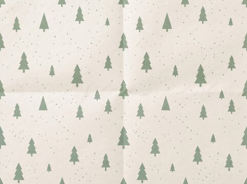 Evergreen tree pattern on crumpled beige paper festive holiday design