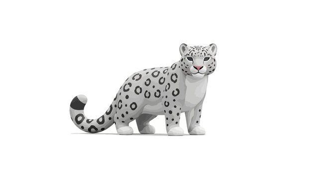 Snow leopard with black spots standing on white background