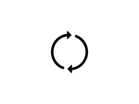 Circular arrow symbol in black a simple line icon on a white background for navigation loop cycle rotation