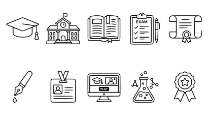 Fototapeta premium Professional Education and Graduation Outline Icons Vector Set for Web and Print