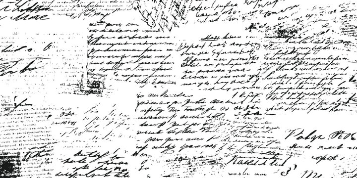 Vintage handwriting script seamless background rough, messy cursive text grunge texture pattern vector illustration.