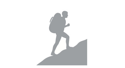 Fototapeta premium Silhouette of a hiker with a large backpack climbing a steep mountain slope.