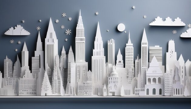 white city cityline paper sculpture long panorama background layout