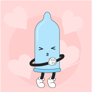 Lovely Anthropomorphic Condom Cartoon Character 