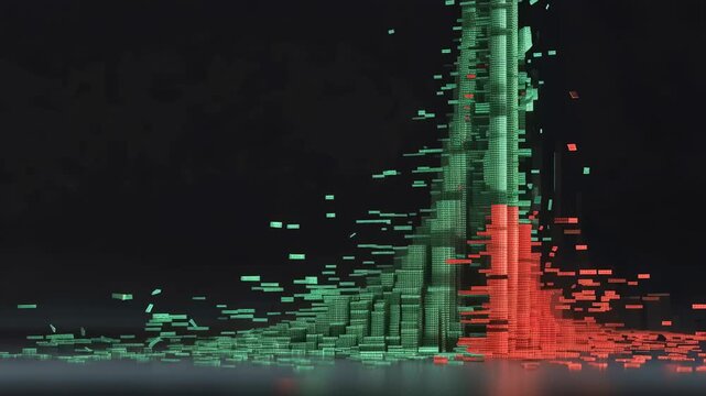 Falling market chart with red and green bars