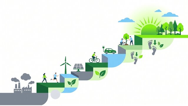 Human Path to Carbon Neutrality and Net Zero Vector Type Illustration