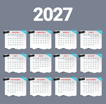 Calendar 2027 year set. Vector pocket or wall square calender design template collection. January, February, March, April, May, June, July, August, September, October, November, December