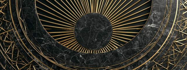 Obraz premium Elegant Geometric Marble Background with Gold Lattice Design and Radiating Sun Rays