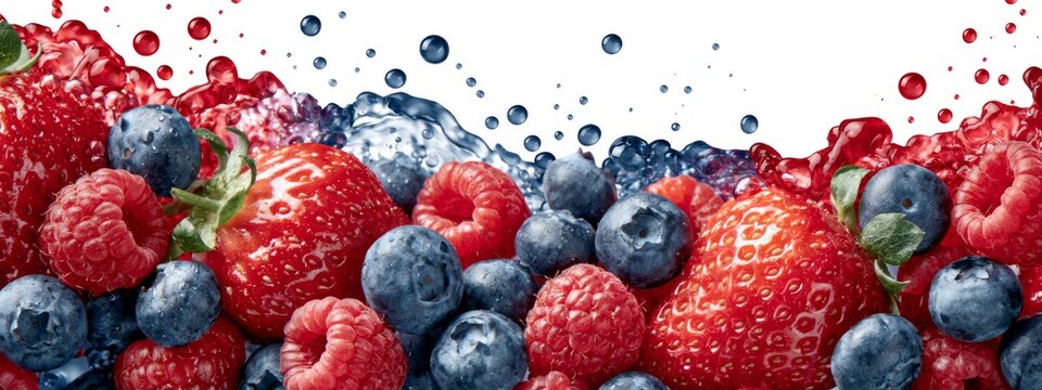 Fresh Red Berries Splashing in Water with Vibrant Colors and Clear White Background