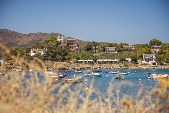 Boats in a small harbor in small Spanish coastal town. Cadaques, Spain