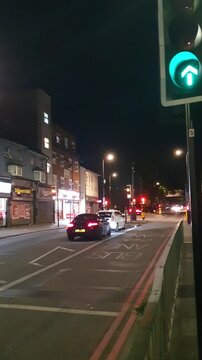 Low Angle Illuminated Streets View of Luton City of England United Kingdom After Sunset Night. Wide Angle Camera Footage Was Captured During Walk at Night of June 27th, 2026. 
