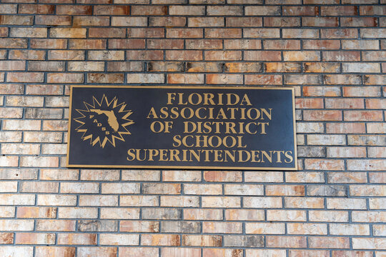 Tallahassee, Florida,  USA - February 11, 2022: A plaque for Florida Association of District School Superintendents on the building in Tallahassee, Tallahassee, Florida, USA. The organization represen