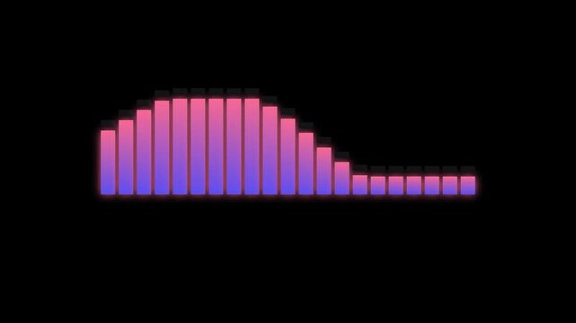 Abstract audio equalizer visualization with pink and purple bars on a black background.