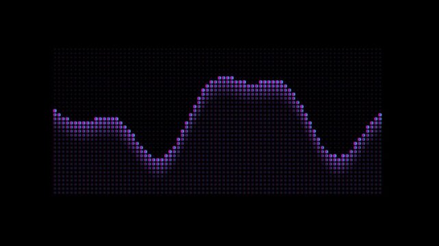 Abstract purple sound wave equalizer visualization on black background.