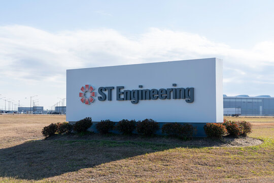 Mobile, Alabama, United States - February 11, 2022: A ground sign for ST Engineering at their facility in Mobile, Alabama, United States. ST Engineering is a global technology, defence and engineering