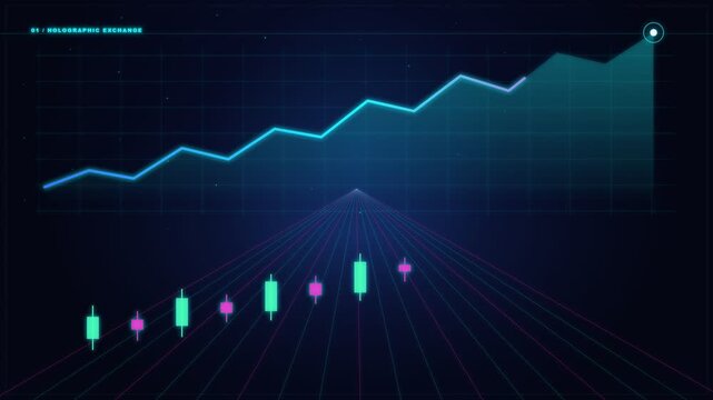 Financial market data visualization with line graph and candlesticks