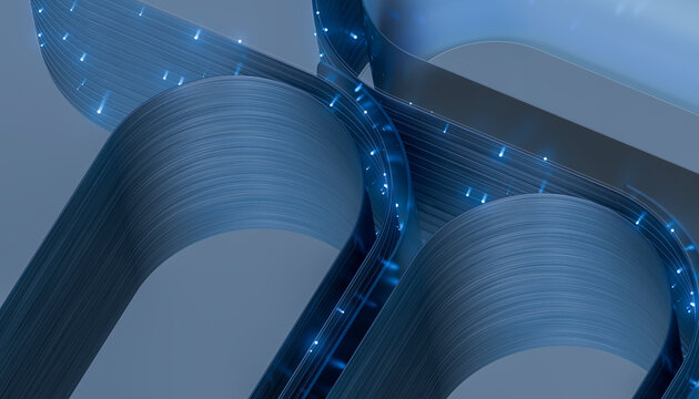 3D silver network arcs with glowing points and blue depth.