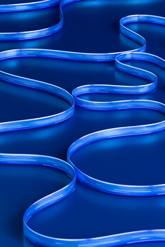 3D binary ribbon path with repeating blue curves and code.