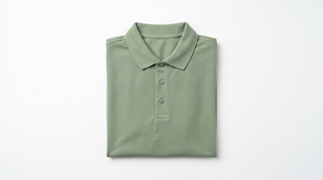 Folded Sage Green Polo Shirt with Textured Fabric Symbolizing Minimalist Style, Fashion Retail