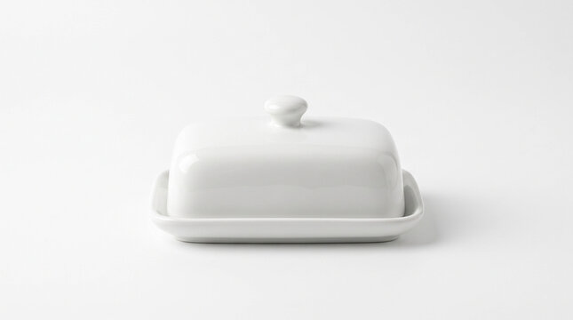 White Ceramic Butter Dish with Minimalist Design Symbolizing Culinary Simplicity, Food Industry