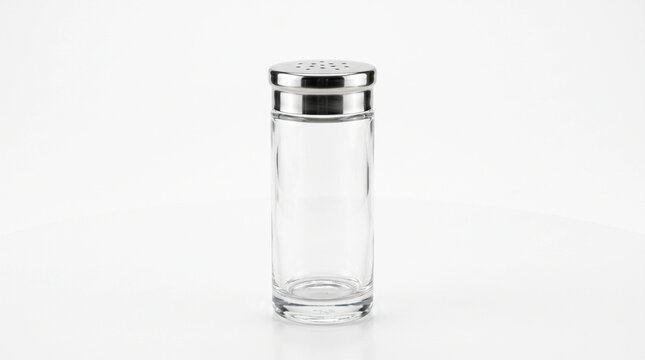 Empty Glass Spice Shaker with Stainless Steel Lid Symbolizing Culinary Preparation, Food Service Industry
