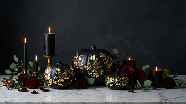 Elegant Christmas table centerpiece with candles and ornaments. Festive holiday decor for celebrations and seasonal ambiance.