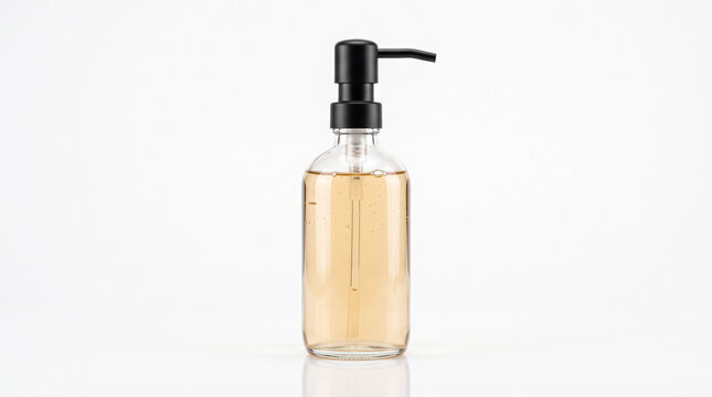 Glass Soap Dispenser with Black Pump Symbolizing Hygiene, Personal Care and Wellness