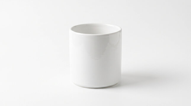 Minimalist White Ceramic Mug with Clean Cylindrical Shape Symbolizing Simplicity, Kitchenware