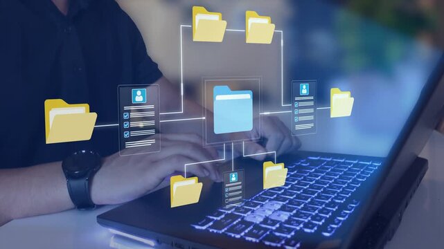 File storage, personnel records, digital databases and organized office documentation systems. Employee document archive concept