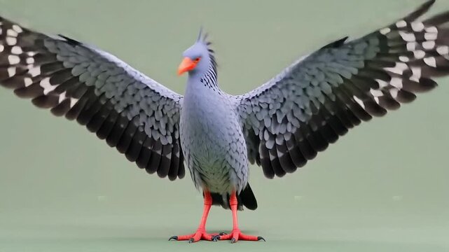 Rare Kagu Bird in Defensive Wing Display