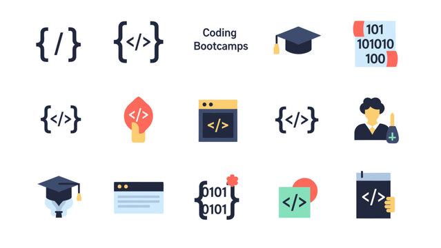 Coding Bootcamp and Programming Education Vector Icon Set