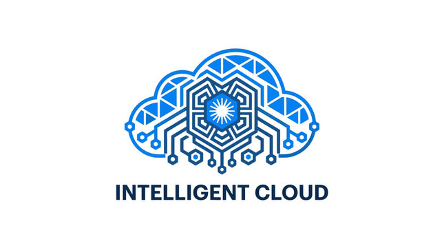 Intelligent cloud computing logo with circuit pattern details.