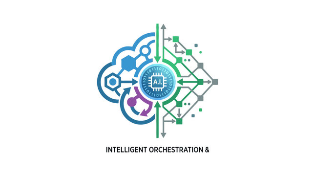 Intelligent orchestration logo with brain gear and cloud